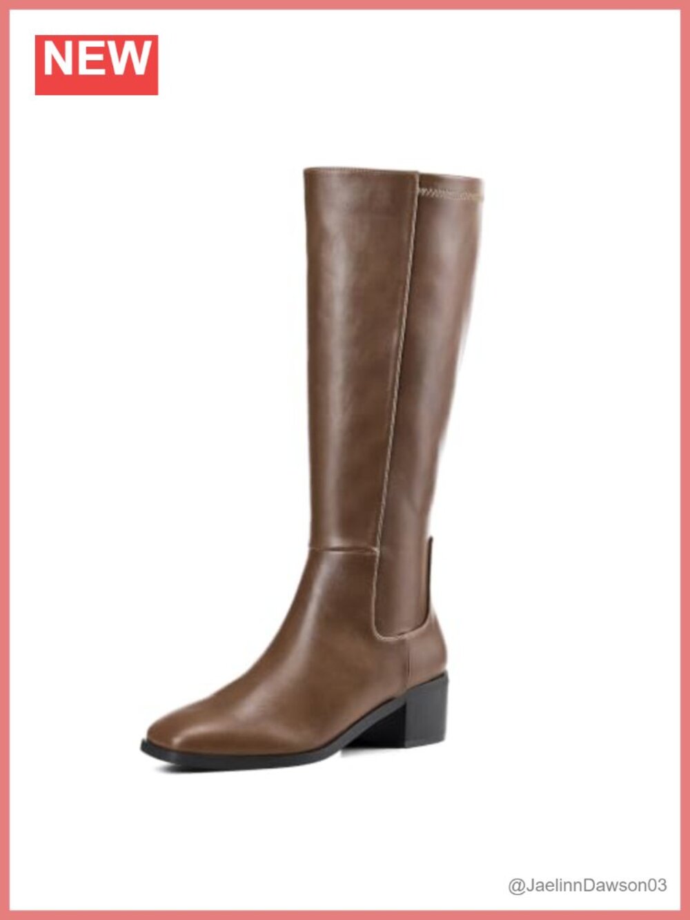 Women's Knee High Faux Leather Boots Square Toe Low Block Heel